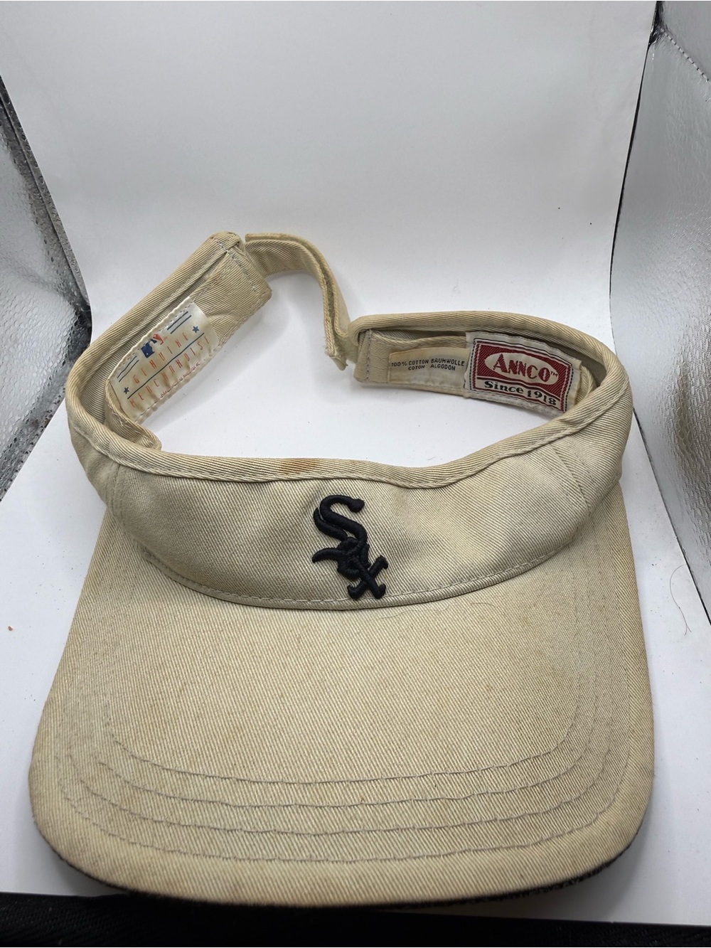 ANCO Cream Baseball Visor with Black Sox Logo